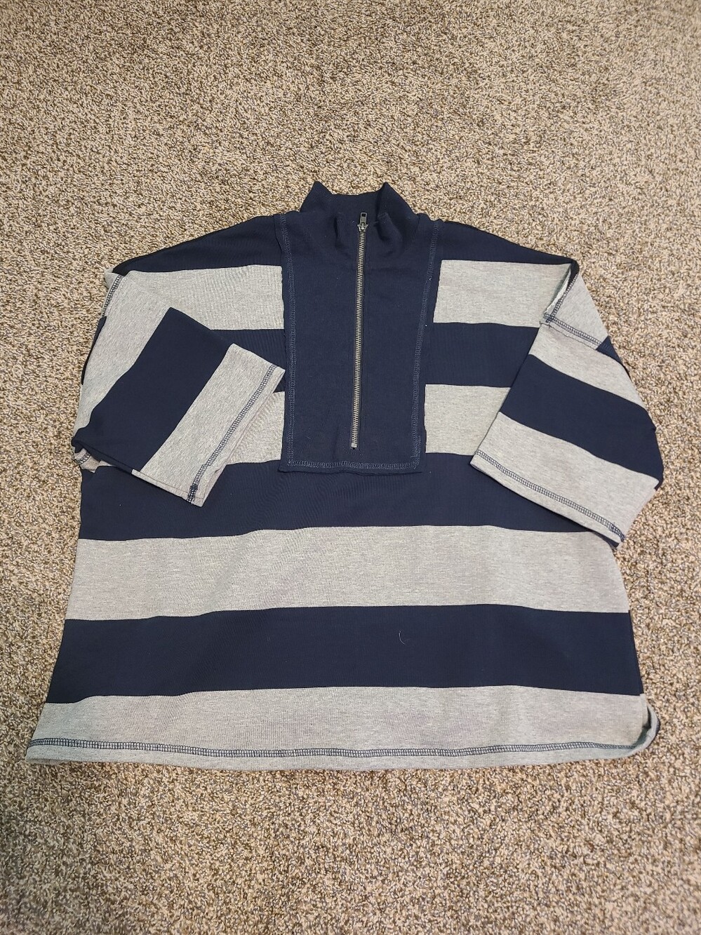 Navy and Gray Striped Short Sleeve Top Size Small